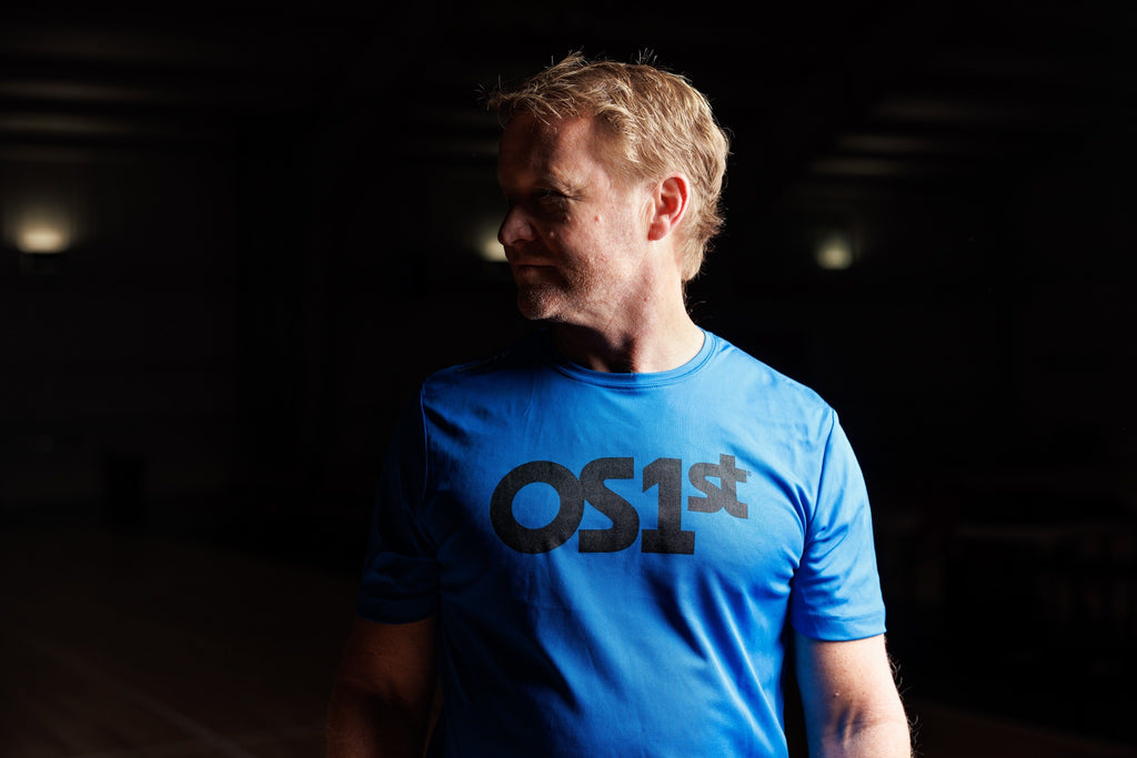 Man wearing blue athletic t-shirt | OS1st